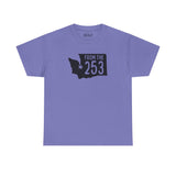 Lavender Washington State Athletic Tee featuring 'From the 253' design, celebrating Tacoma pride.