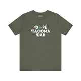 Dope Tacoma Dad soft tee featuring a playful marijuana leaf design, perfect for cool dads in Washington.
