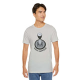 Man wearing a Shift Happens T Shirt featuring a manual gearshift design, perfect for car enthusiasts.