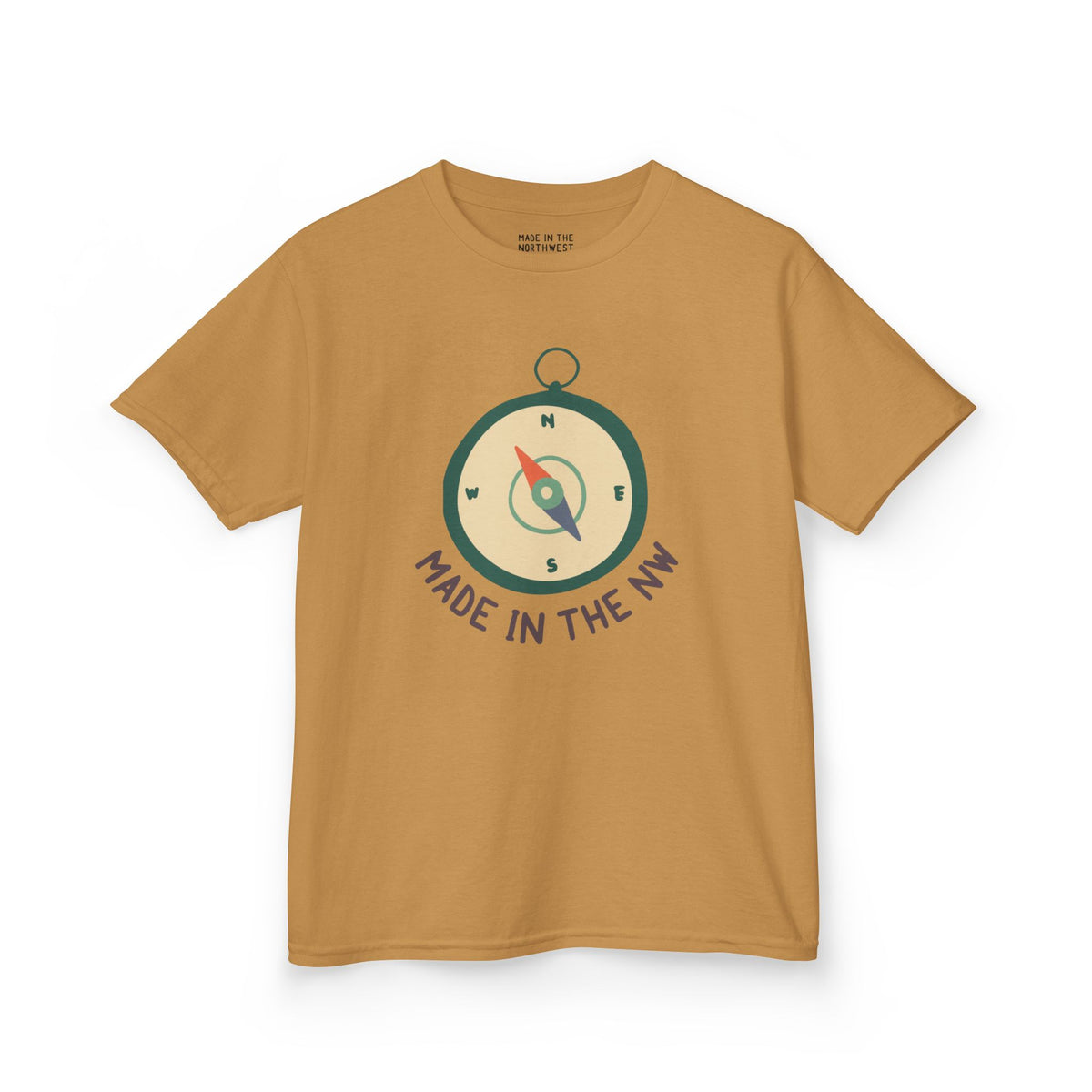 Heavy cotton kids tee featuring 'Made in the NW' and a compass design, showcasing Pacific Northwest pride.