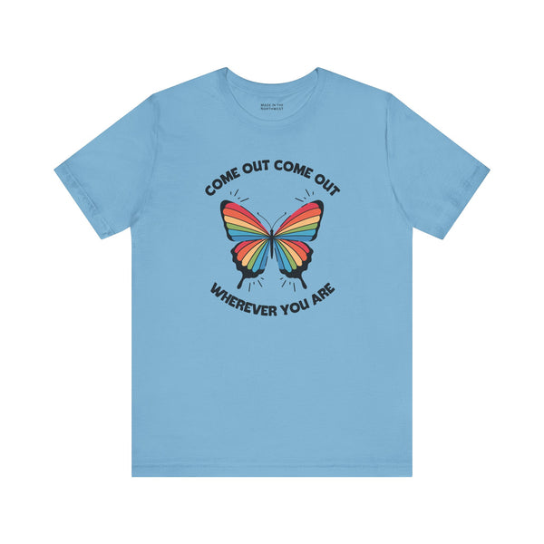 Come Out Wherever You Are Pride Butterfly Premium Soft Tee