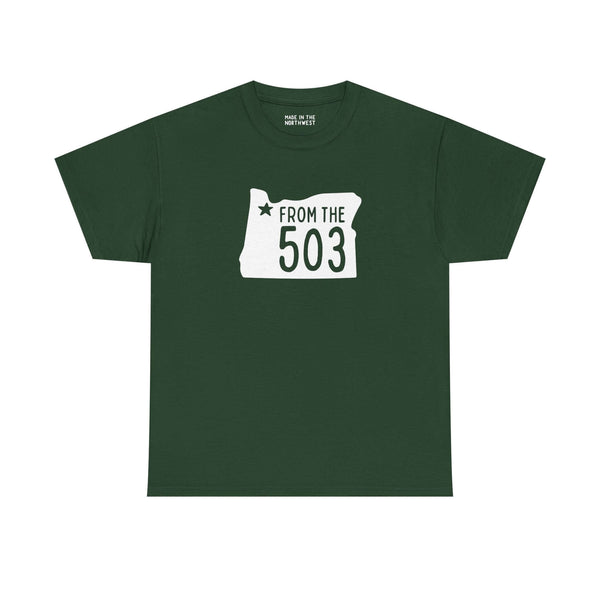 Green Oregon State Athletic Tee with 'From the 503' design, perfect for Portland fans.