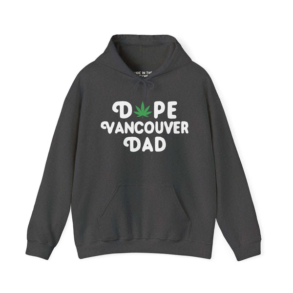 Dope Vancouver Dad Hoodie with marijuana leaf graphic, perfect for stylish dads in Washington state.