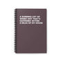 Spiral notebook titled 'A running list of weird stuff that's happened within 5 miles of my house'