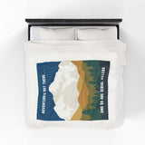 Adventure Is Out There and So Are Serial Killers Lightweight Cozy Blanket with forest and mountain design.