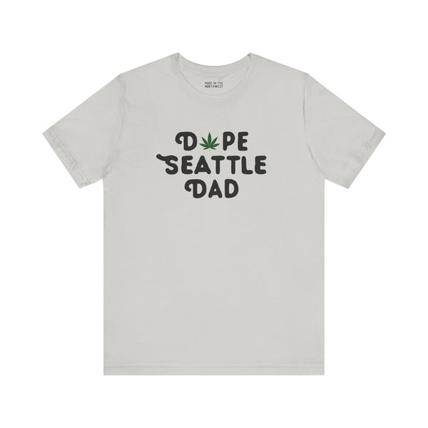 Dope Seattle Dad Premium Soft Tee featuring graphic marijuana leaf, perfect for stylish dads in Washington.