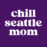 Text design of 'chill seattle mom' on a purple background, representing a cozy hoodie style.