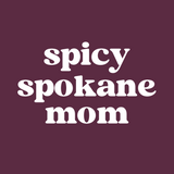 Bold text design reading 'Spicy Spokane Mom' on a dark background, perfect for laid-back moms.