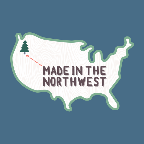 Map of the U.S. showing PNW with tree icon and 'Made in the Northwest' text, celebrating local pride.
