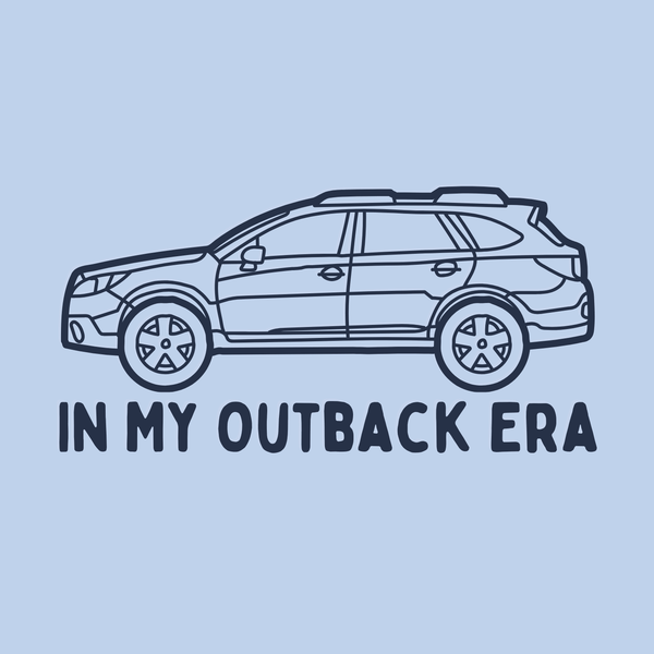 Graphic of a Subaru Outback with text 'In My Outback Era', perfect for car lovers and PNW lifestyle enthusiasts.