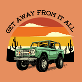 Vintage Bronco tee design with open road, sunset, and cacti for adventure lovers.
