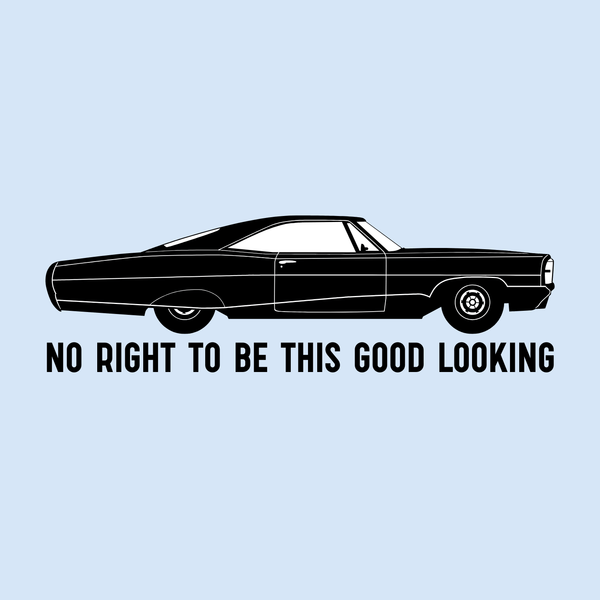 No Right to Be This Good Looking T-Shirt featuring a stylish 1965 Pontiac Bonneville Coupe design.