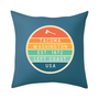 Left Coast Retro Tacoma Washington Square Accent Pillow with vintage badge design in teal.