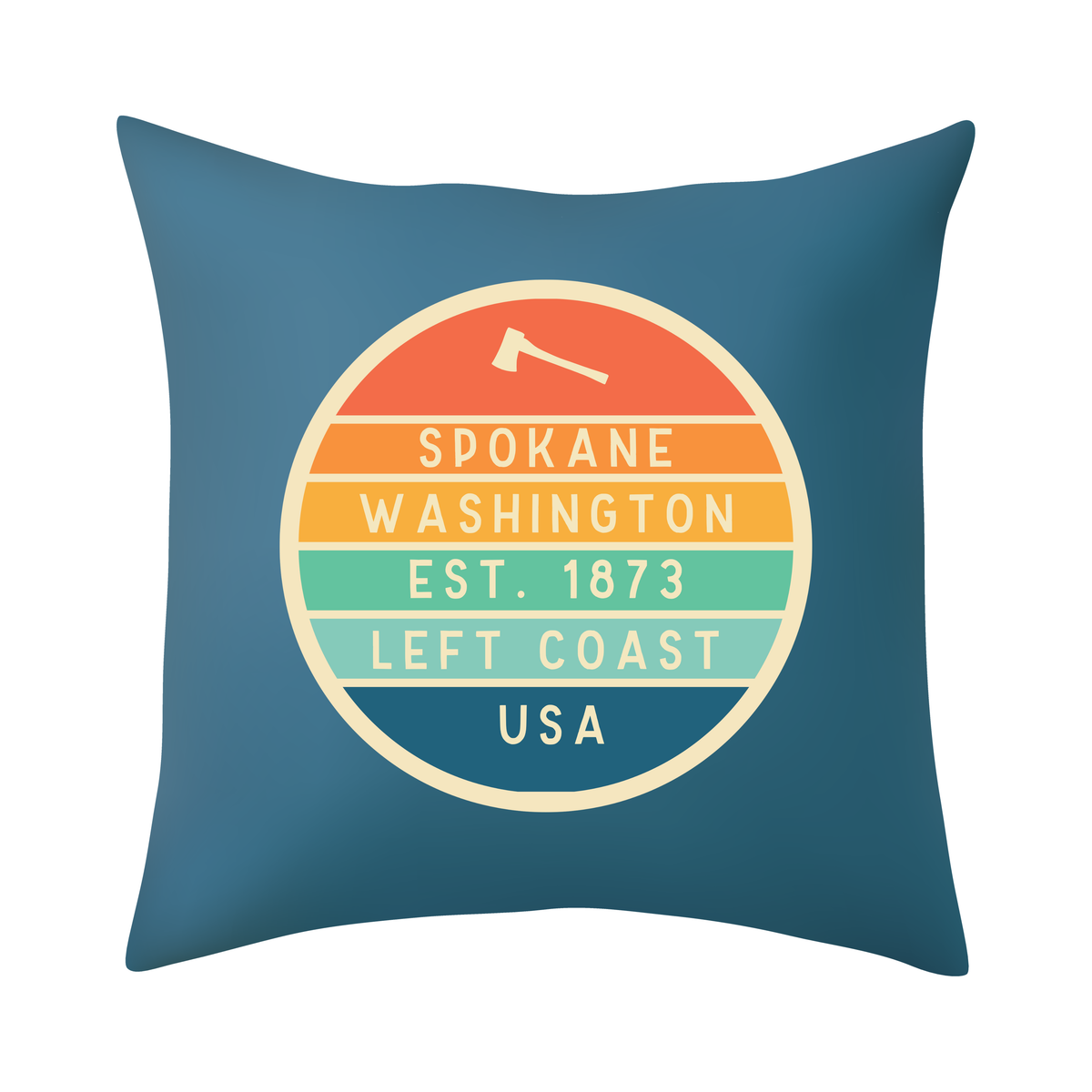 Left Coast Retro Spokane Washington Square Accent Pillow featuring bold design celebrating Spokane's charm.