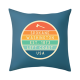 Left Coast Retro Spokane Washington Square Accent Pillow featuring bold design celebrating Spokane's charm.