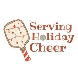 Serving Holiday Cheer Pickleball T Shirt design featuring a festive paddle wrapped in Christmas lights.