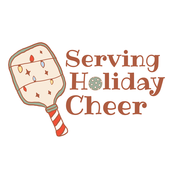 Serving Holiday Cheer Pickleball T Shirt design featuring a festive paddle wrapped in Christmas lights.
