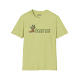 Explore More Worry Less Unisex Softstyle T-Shirt with watercolor hiking boot and foliage design.