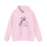 Pink hoodie featuring George Washington with rainbow glasses and 