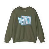 Washington state typography sweatshirt in green, featuring the word 