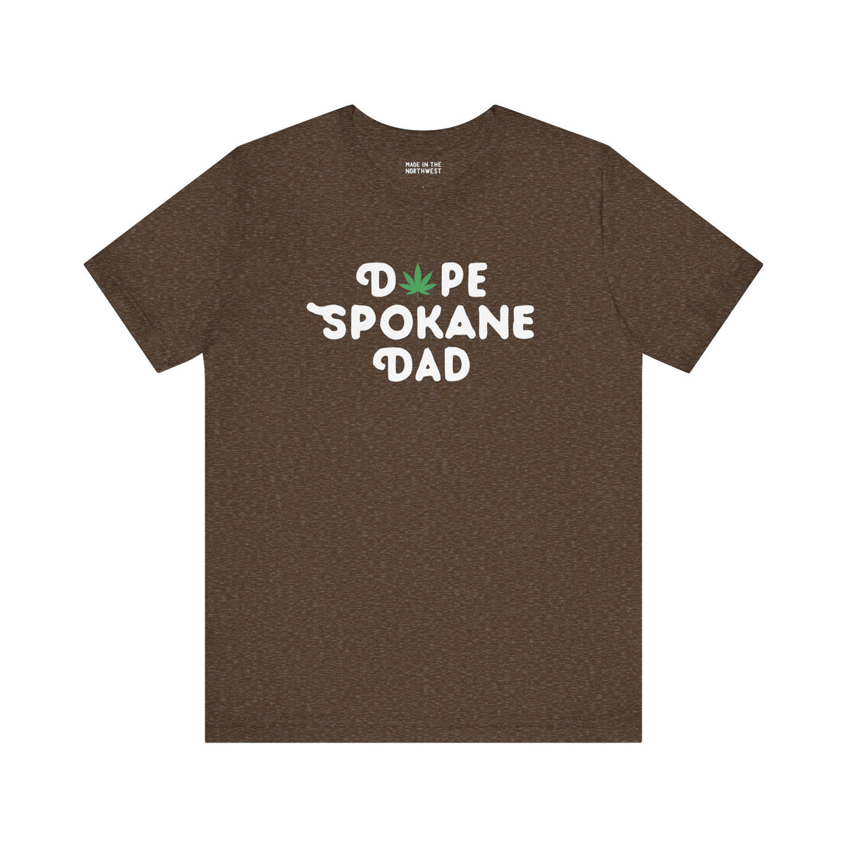 Dope Spokane Dad premium soft tee featuring playful marijuana leaf in place of 'O' in 'Dope', perfect for cool dads.