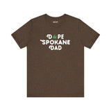 Dope Spokane Dad premium soft tee featuring playful marijuana leaf in place of 'O' in 'Dope', perfect for cool dads.