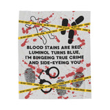 True crime blanket with crime scene tape design – cozy fleece throw for murder show lovers