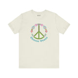 Choose Peace Premium Soft Tee featuring a green peace sign and vibrant flowers, spreading positivity and retro vibes.