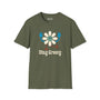 Stay Groovy retro flower softstyle t-shirt with fun 70s design and peace gesture, perfect for laid-back vibes.