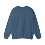 Back view of a cozy blue sweatshirt featuring a relaxed fit and long sleeves, perfect for casual wear.