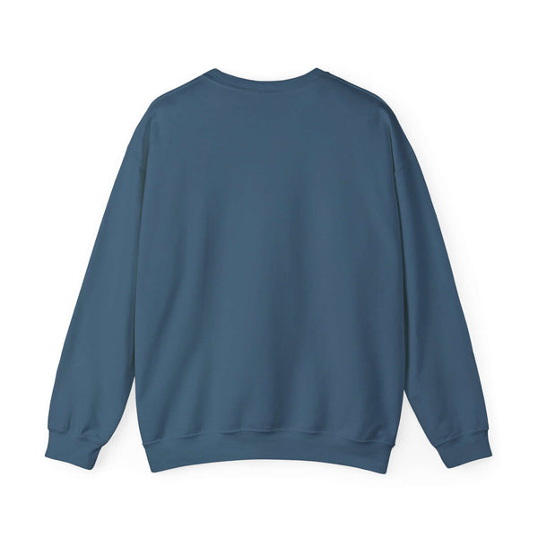 Back view of a cozy blue sweatshirt featuring a relaxed fit and long sleeves, perfect for casual wear.