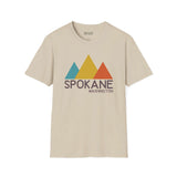 Modern Peaks Spokane T Shirt featuring a modern mountain design in Spokane, Washington.