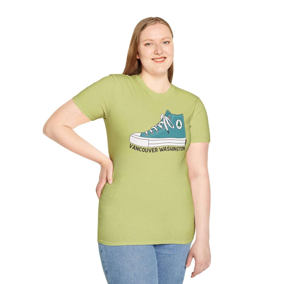 Kickin’ It in the 360 Vancouver T Shirt featuring a Converse hi top and stylish evergreen design.