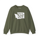 From the 509 Spokane sweatshirt featuring Washington state silhouette and bold text, perfect for local pride.