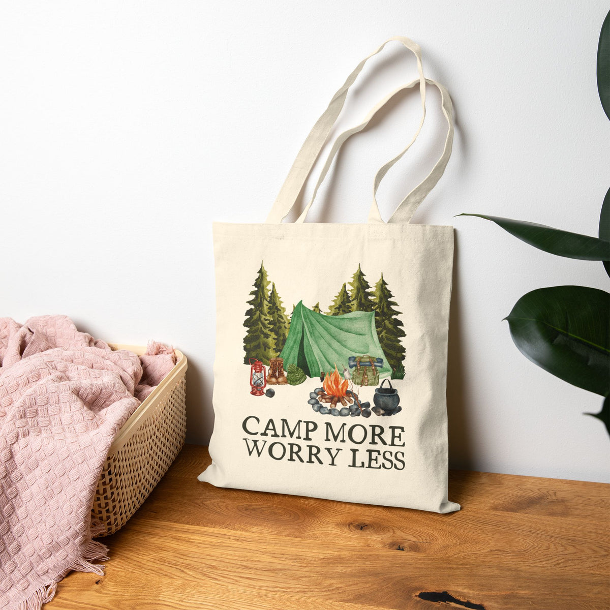 Camp More Worry Less Cotton Canvas Tote Bag