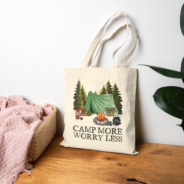 Camp More Worry Less Cotton Canvas Tote Bag