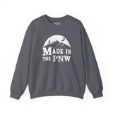 Made in the PNW sweatshirt in gray featuring a mountain design, representing Pacific Northwest pride.