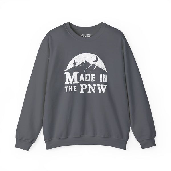 Made in the PNW sweatshirt in gray featuring a mountain design, representing Pacific Northwest pride.