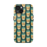 East Meets Roast Tough Phone Case with Asian-inspired coffee cup design and green background.