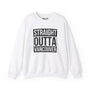 White sweatshirt featuring 'Straight Outta Vancouver' graphic, perfect for streetwear and showcasing local pride.