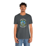 Unisex premium soft tee with a floral peace sign, featuring the text 'Kind People Are My People' for positive vibes.