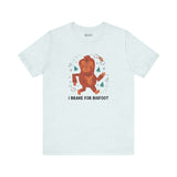 I Brake for Bigfoot premium soft tee featuring a whimsical Sasquatch graphic for folklore fans.