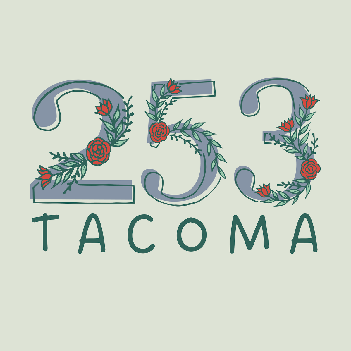 253 Florals Tacoma Weekender Bag design featuring floral elements and Tacoma's area code 253.