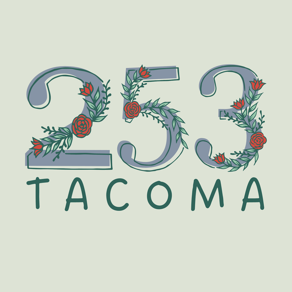 253 Florals Tacoma Weekender Bag design featuring floral elements and Tacoma's area code 253.