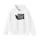 White From the 509 Spokane hoodie featuring Washington state silhouette and star to represent local pride.