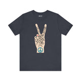 Power in Peace Premium Soft Tee featuring a hand with peace sign and uplifting words promoting positivity and unity.