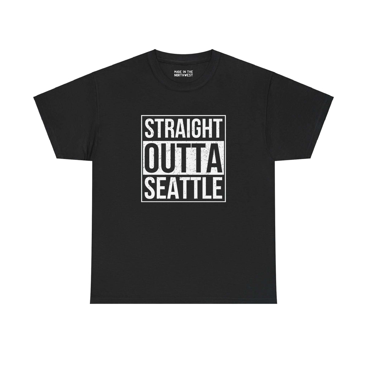 "Straight Outta Seattle black athletic tee showcasing bold city pride and iconic streetwear design."