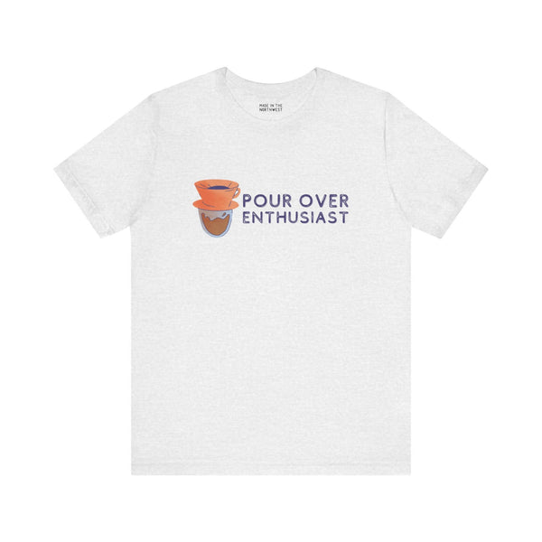 Pour Over Enthusiast Premium Soft Tee featuring a pour-over coffee graphic for coffee lovers.