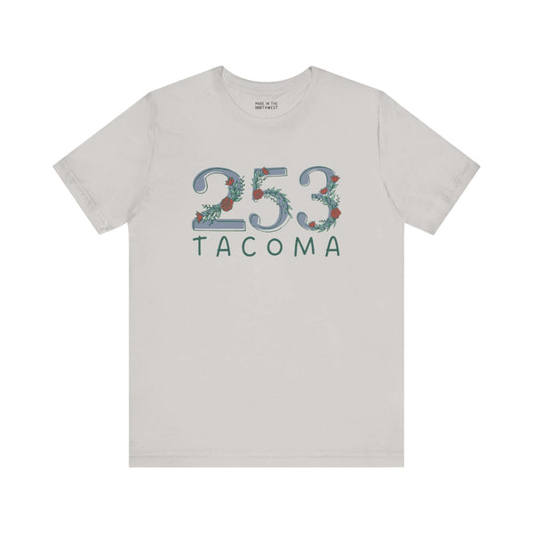 "253 Floral Area Code Soft Tee featuring Tacoma design in Pacific Northwest style, perfect for casual outings or lounging at home"