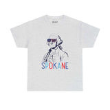 Spokane patriotic tee featuring George Washington with USA sunglasses, celebrating July 4th and Inland Northwest pride.